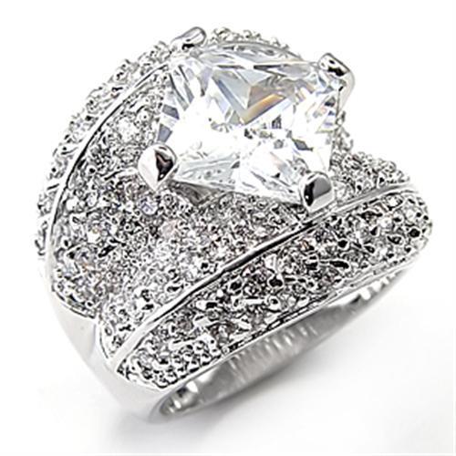 Rhodium Brass Ring with AAA Grade CZ  in Clear