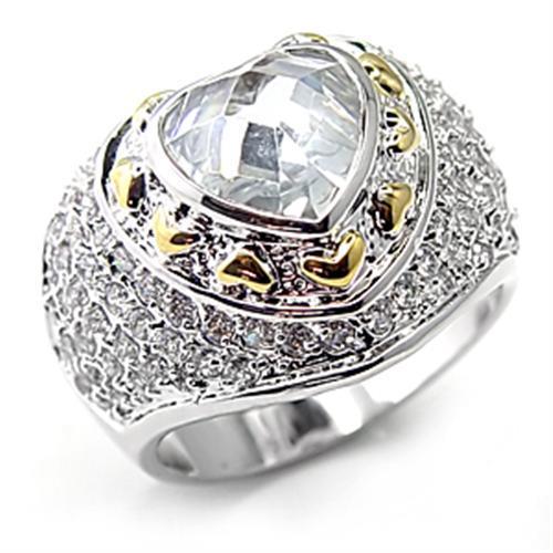 Reverse Two-Tone Brass Ring with AAA Grade CZ  in Clear