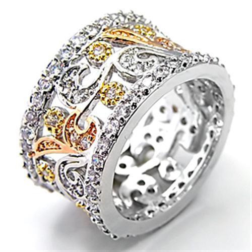 Tricolor Brass Ring with AAA Grade CZ  in Clear