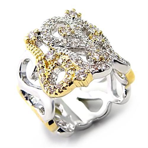 Reverse Two-Tone Brass Ring with AAA Grade CZ  in Clear