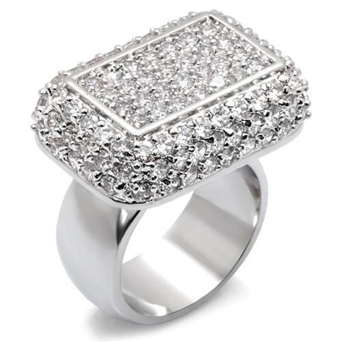 Rhodium Brass Ring with AAA Grade CZ  in Clear