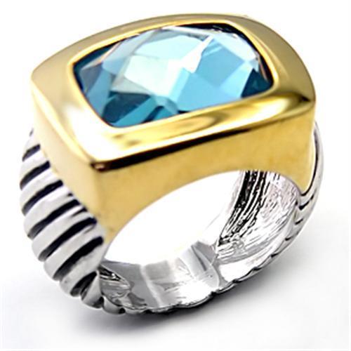 Reverse Two-Tone Brass Ring with Semi-Precious Spinel in London Blue