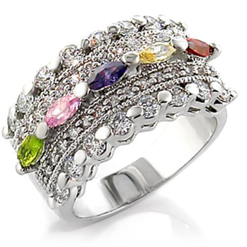 Rhodium Brass Ring with AAA Grade CZ  in Multi Color