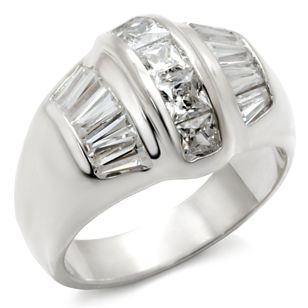Rhodium 925 Sterling Silver Ring with AAA Grade CZ  in Clear
