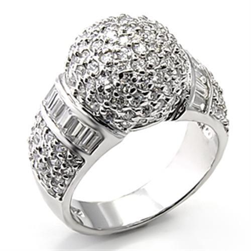 Rhodium 925 Sterling Silver Ring with AAA Grade CZ  in Clear