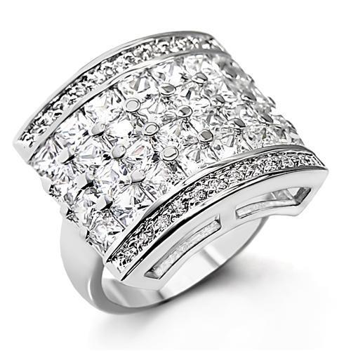 High-Polished 925 Sterling Silver Ring with AAA Grade CZ  in Clear