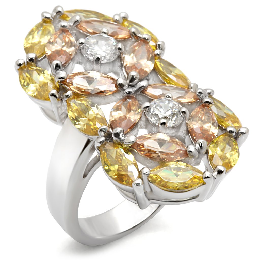 Rhodium 925 Sterling Silver Ring with AAA Grade CZ  in Multi Color