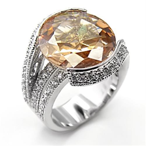 Rhodium 925 Sterling Silver Ring with AAA Grade CZ  in Champagne