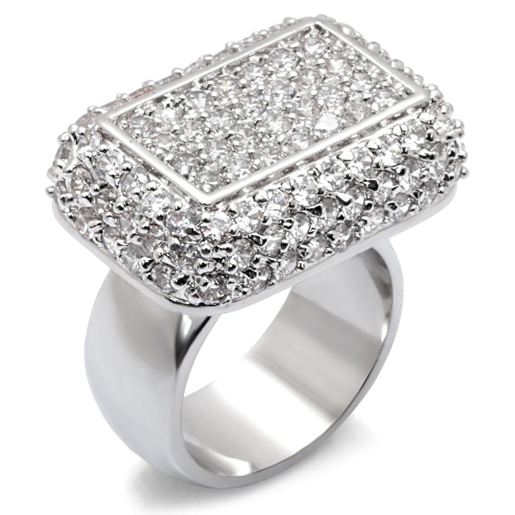Rhodium 925 Sterling Silver Ring with AAA Grade CZ  in Clear