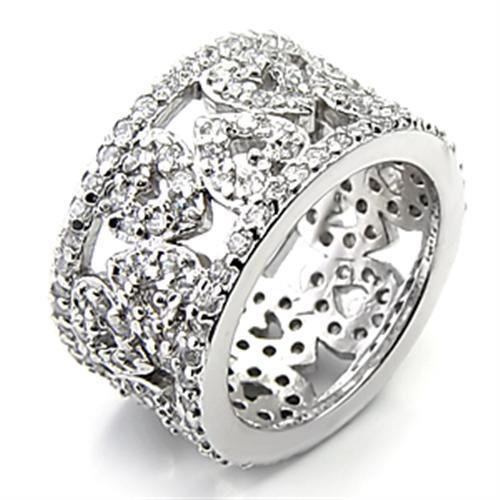Rhodium 925 Sterling Silver Ring with AAA Grade CZ  in Clear