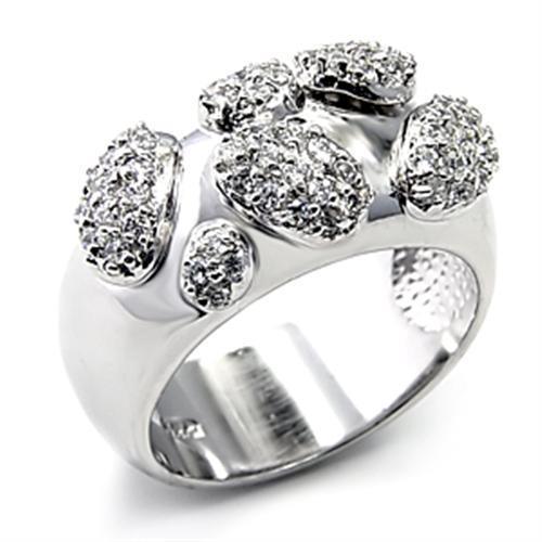 Rhodium 925 Sterling Silver Ring with AAA Grade CZ  in Clear