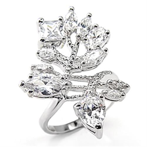 Rhodium 925 Sterling Silver Ring with AAA Grade CZ  in Clear