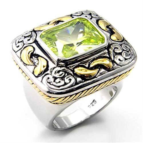 Reverse Two-Tone 925 Sterling Silver Ring with AAA Grade CZ  in Apple Green color