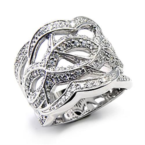 High-Polished 925 Sterling Silver Ring with AAA Grade CZ  in Clear