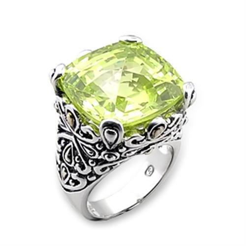 Reverse Two-Tone 925 Sterling Silver Ring with AAA Grade CZ  in Apple Green color