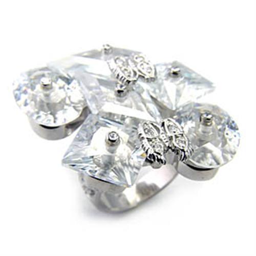 Rhodium 925 Sterling Silver Ring with AAA Grade CZ  in Clear