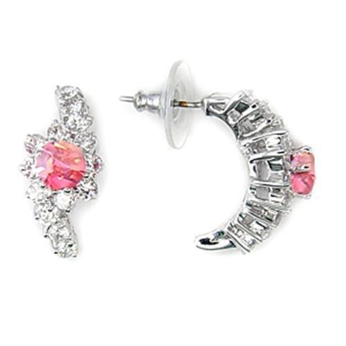 Rhodium Brass Earrings with AAA Grade CZ  in Rose