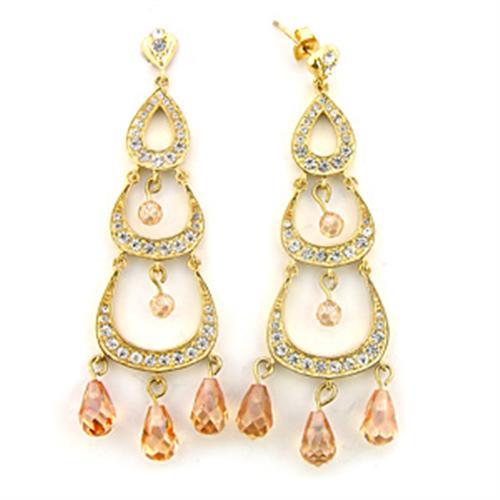 Gold 925 Sterling Silver Earrings with AAA Grade CZ  in Champagne