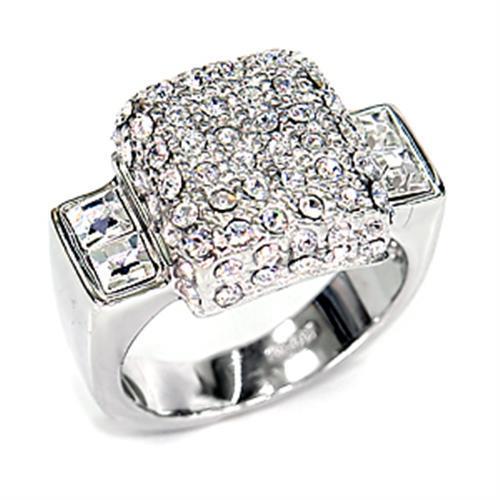 Rhodium 925 Sterling Silver Ring with Top Grade Crystal  in Clear