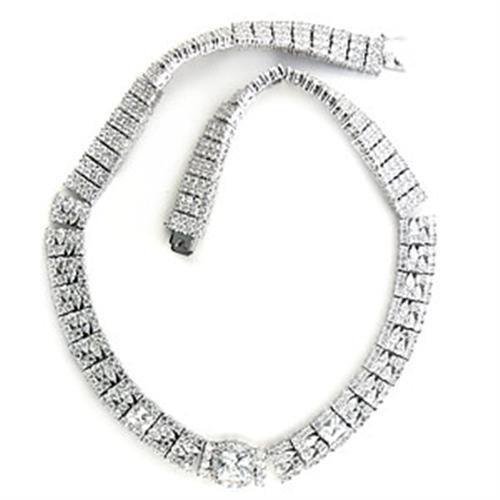 Rhodium Brass Necklace with AAA Grade CZ  in Clear