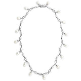 Rhodium 925 Sterling Silver Necklace with Synthetic Pearl in White