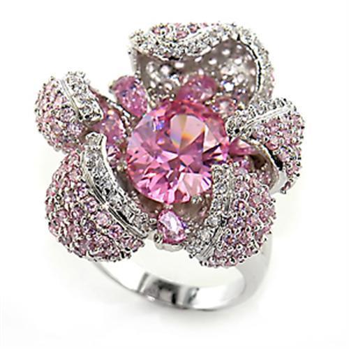 Rhodium Brass Ring with AAA Grade CZ  in Rose
