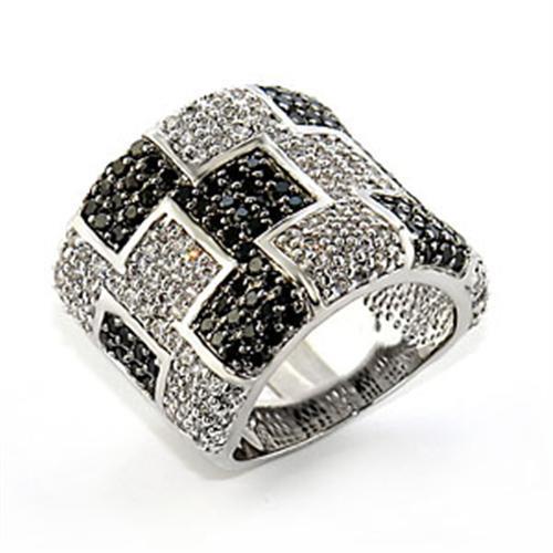 Rhodium + Ruthenium Brass Ring with AAA Grade CZ  in Jet