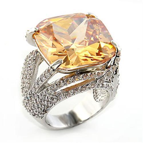 Rhodium Brass Ring with AAA Grade CZ  in Champagne