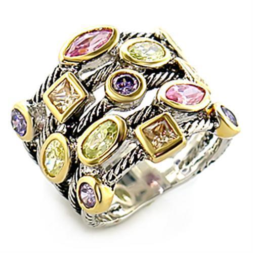 Reverse Two-Tone Brass Ring with AAA Grade CZ  in Multi Color