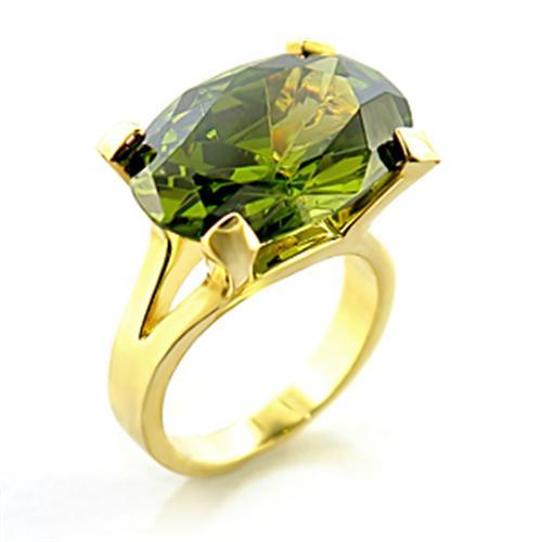 Gold Brass Ring with AAA Grade CZ  in Olivine color