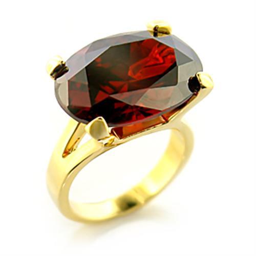 Gold Brass Ring with AAA Grade CZ  in Garnet