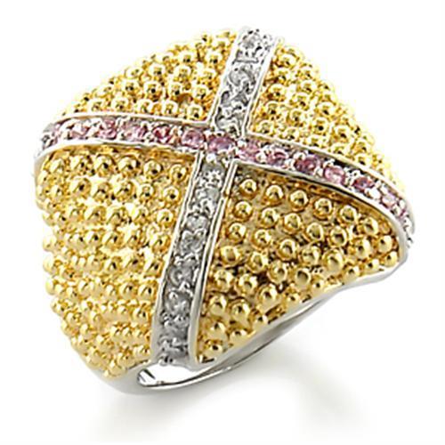 Gold+Rhodium Brass Ring with AAA Grade CZ  in Rose