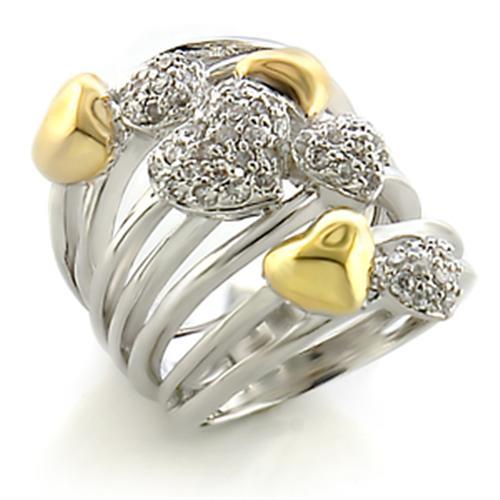 Gold+Rhodium Brass Ring with AAA Grade CZ  in Clear