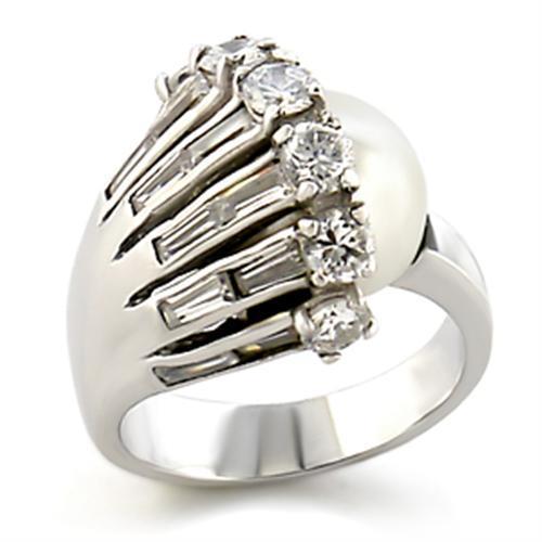 Rhodium Brass Ring with Synthetic Pearl in White