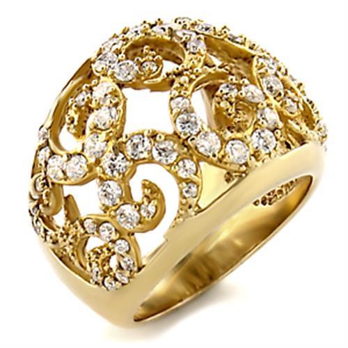 Gold Brass Ring with AAA Grade CZ  in Clear