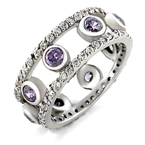 Rhodium Brass Ring with AAA Grade CZ  in Amethyst