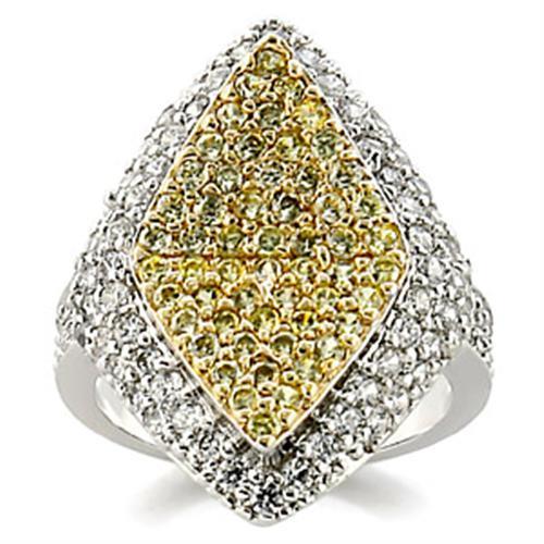 Reverse Two-Tone Brass Ring with AAA Grade CZ  in Clear