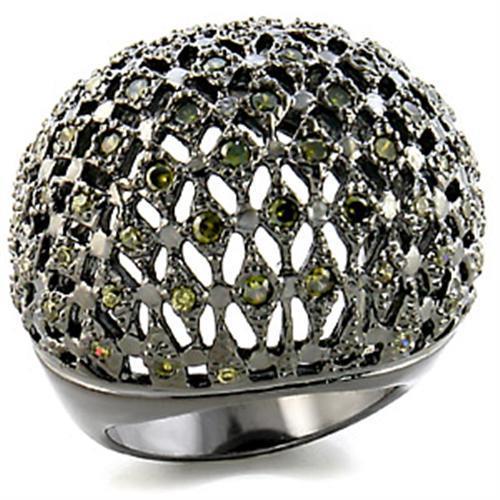 Ruthenium Brass Ring with AAA Grade CZ  in Olivine color