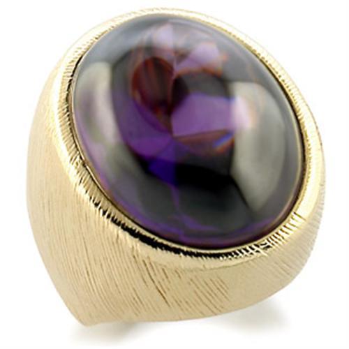 Gold Brass Ring with AAA Grade CZ  in Amethyst