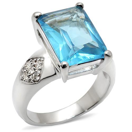 Rhodium Brass Ring with Synthetic Synthetic Glass in Sea Blue