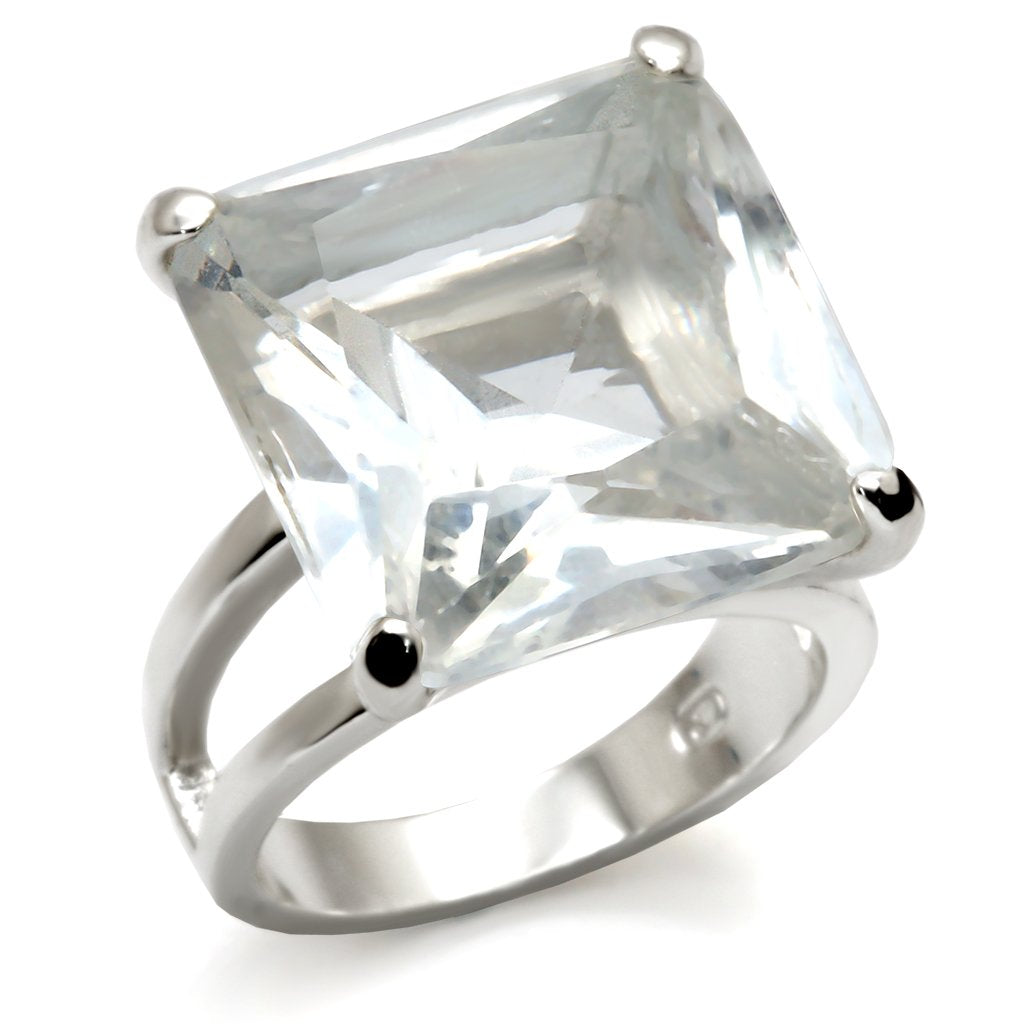 High-Polished 925 Sterling Silver Ring with AAA Grade CZ  in Clear