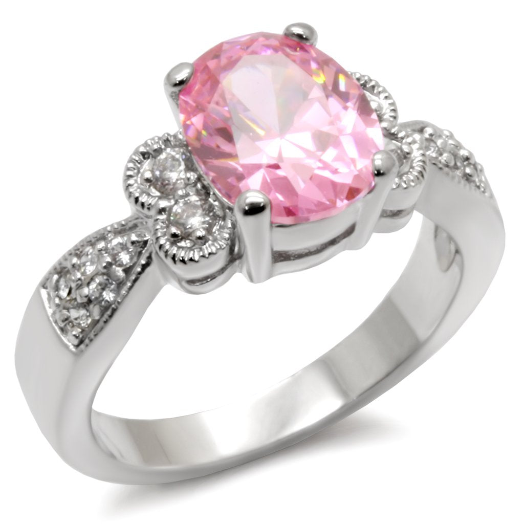 High-Polished 925 Sterling Silver Ring with AAA Grade CZ  in Rose