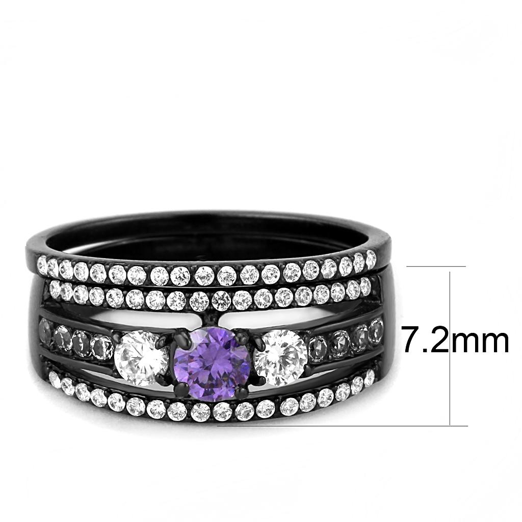 IP Black(Ion Plating) Stainless Steel Ring with AAA Grade CZ  in Amethyst