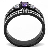 IP Black(Ion Plating) Stainless Steel Ring with AAA Grade CZ  in Amethyst