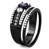 IP Black(Ion Plating) Stainless Steel Ring with AAA Grade CZ  in Amethyst