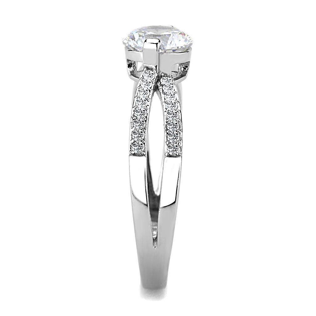 High polished (no plating) Stainless Steel Ring with AAA Grade CZ  in Clear