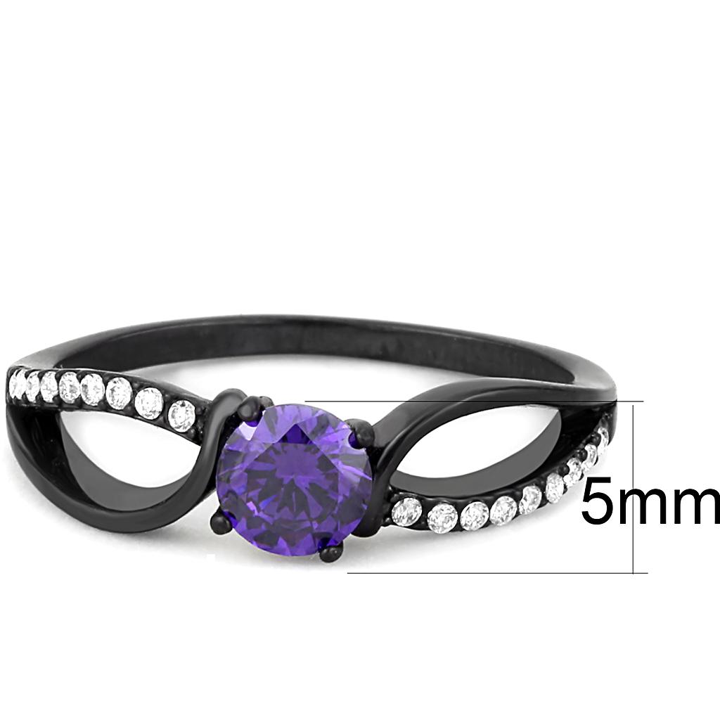 IP Black(Ion Plating) Stainless Steel Ring with AAA Grade CZ  in Amethyst