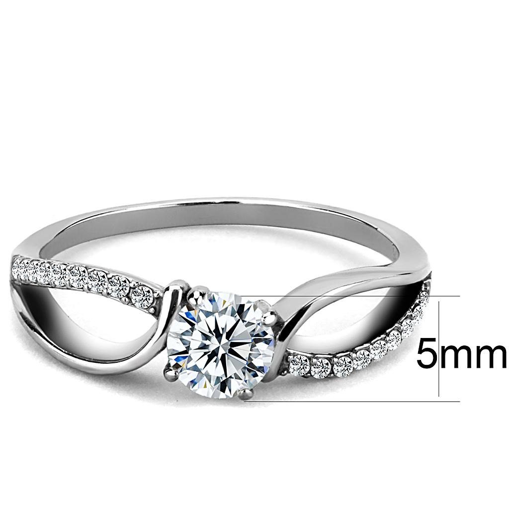 High polished (no plating) Stainless Steel Ring with AAA Grade CZ  in Clear
