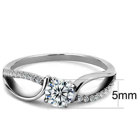 High polished (no plating) Stainless Steel Ring with AAA Grade CZ  in Clear