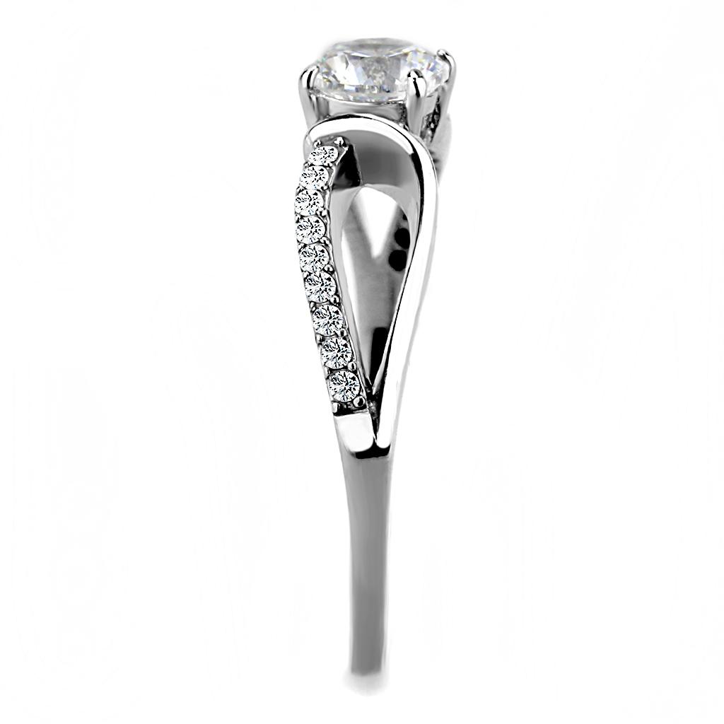 High polished (no plating) Stainless Steel Ring with AAA Grade CZ  in Clear